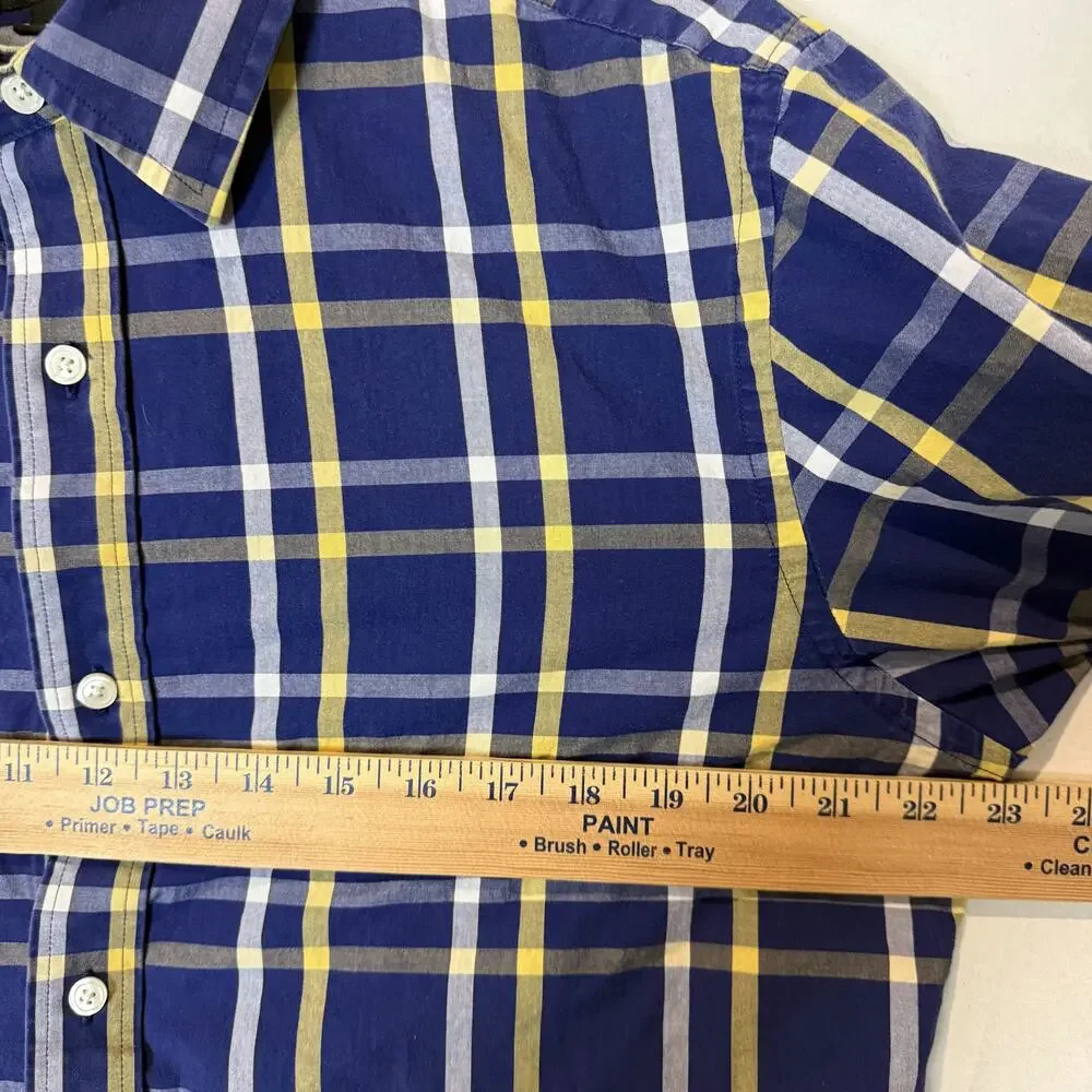 Banana Republic Shirt Mens Large Blue Check Tartan Cotton Slim Fit Button Up‎